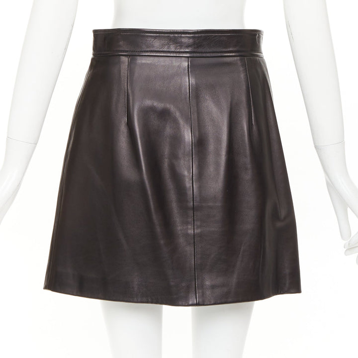 MIU MIU 2021 black lambskin nappa leather pearl floral button skirt IT40 S