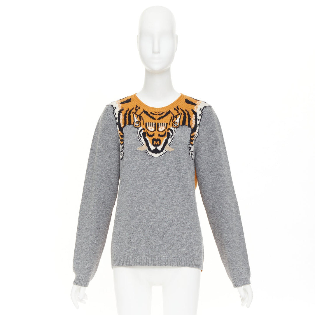 GUCCI 2016  100% wool Tiger intarsia grey animal knit pullover sweater M