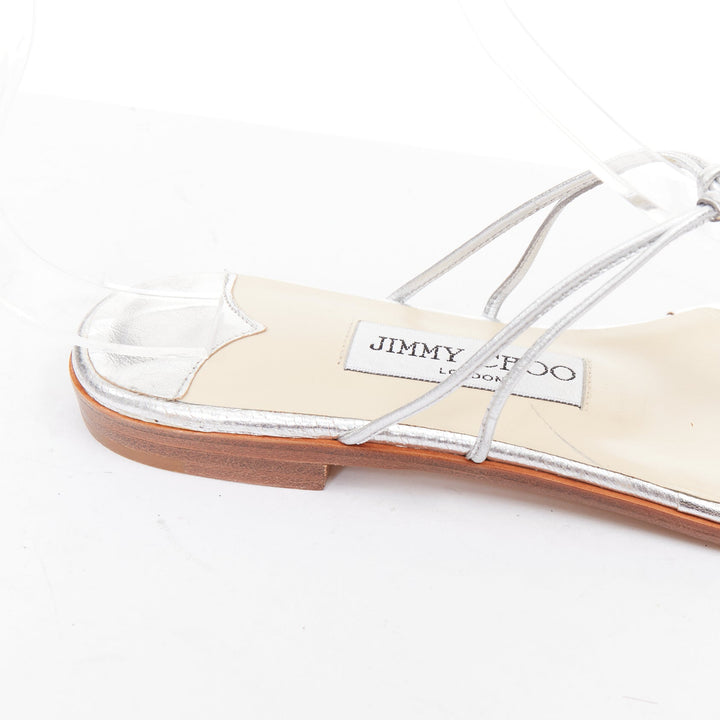 JIMMY CHOO Cache silver nappa yellow strass embellished strap sandals EU36.5