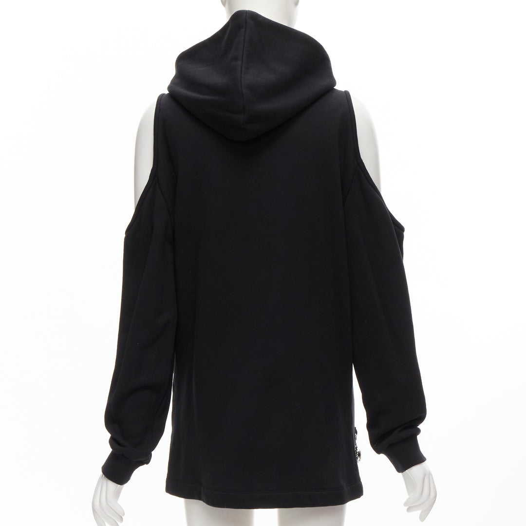 AREA crystal hammered pendant black cold shoulder hoodie XS