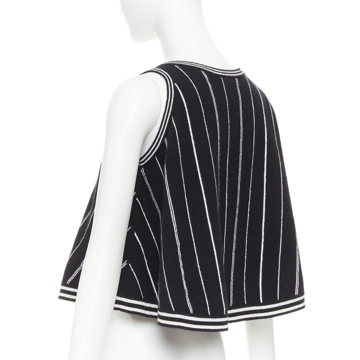 CHANEL 2015 100% cashmere black white striped A-line flared crop tank FR 34/36