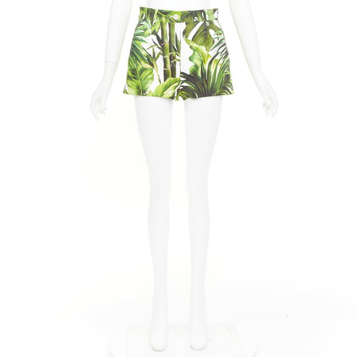 DOLCE GABBANA 2016 Banana Leaf botanical green cotton shorts IT38 XS