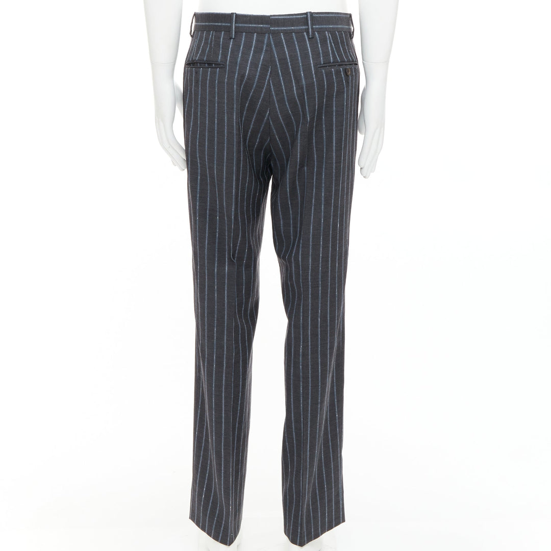ETRO grey blue pinstripe 100% wool single breasted blazer jacket IT50 L