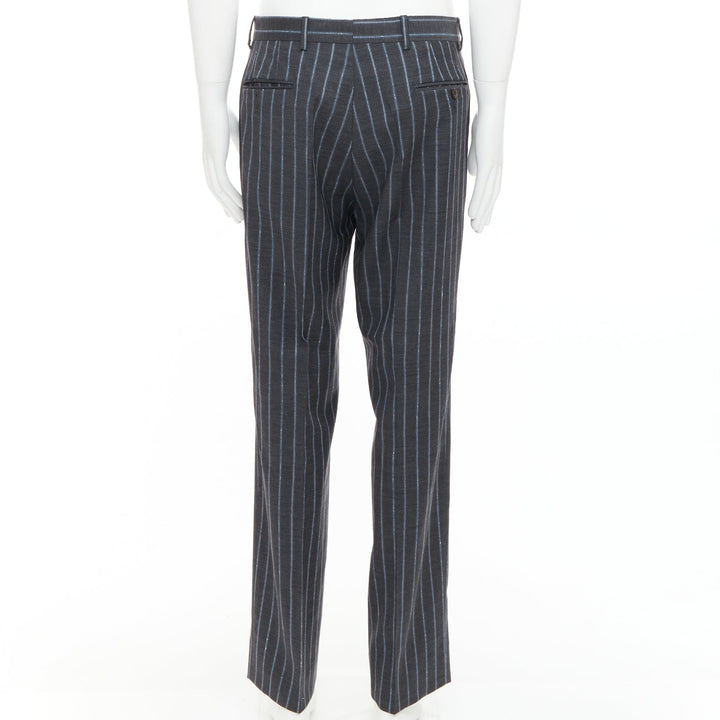 ETRO grey blue pinstripe 100% wool single breasted blazer jacket IT50 L