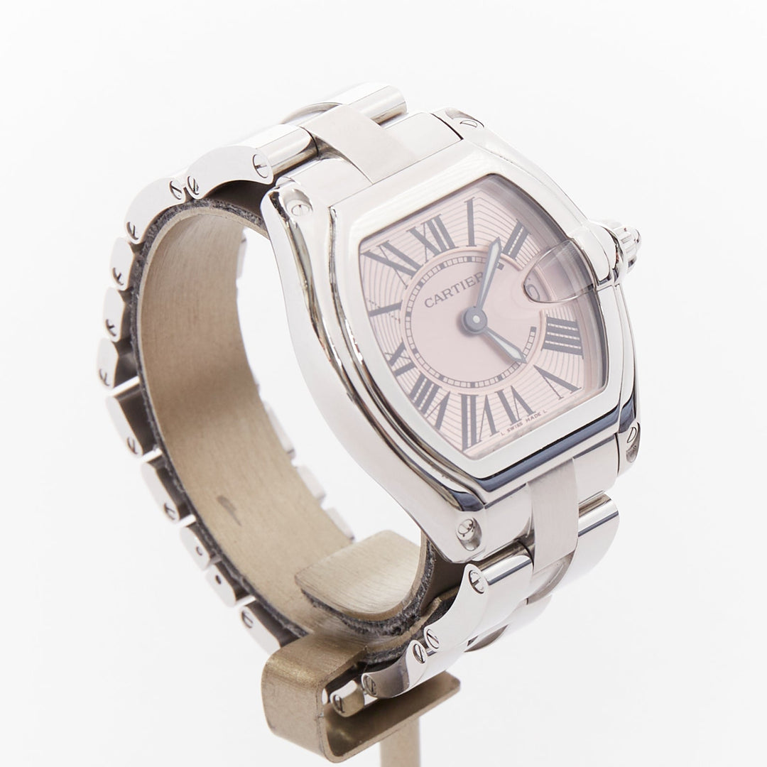 CARTIER Roadster SM W62017V3 pink dial silver stainless steel ladies watch