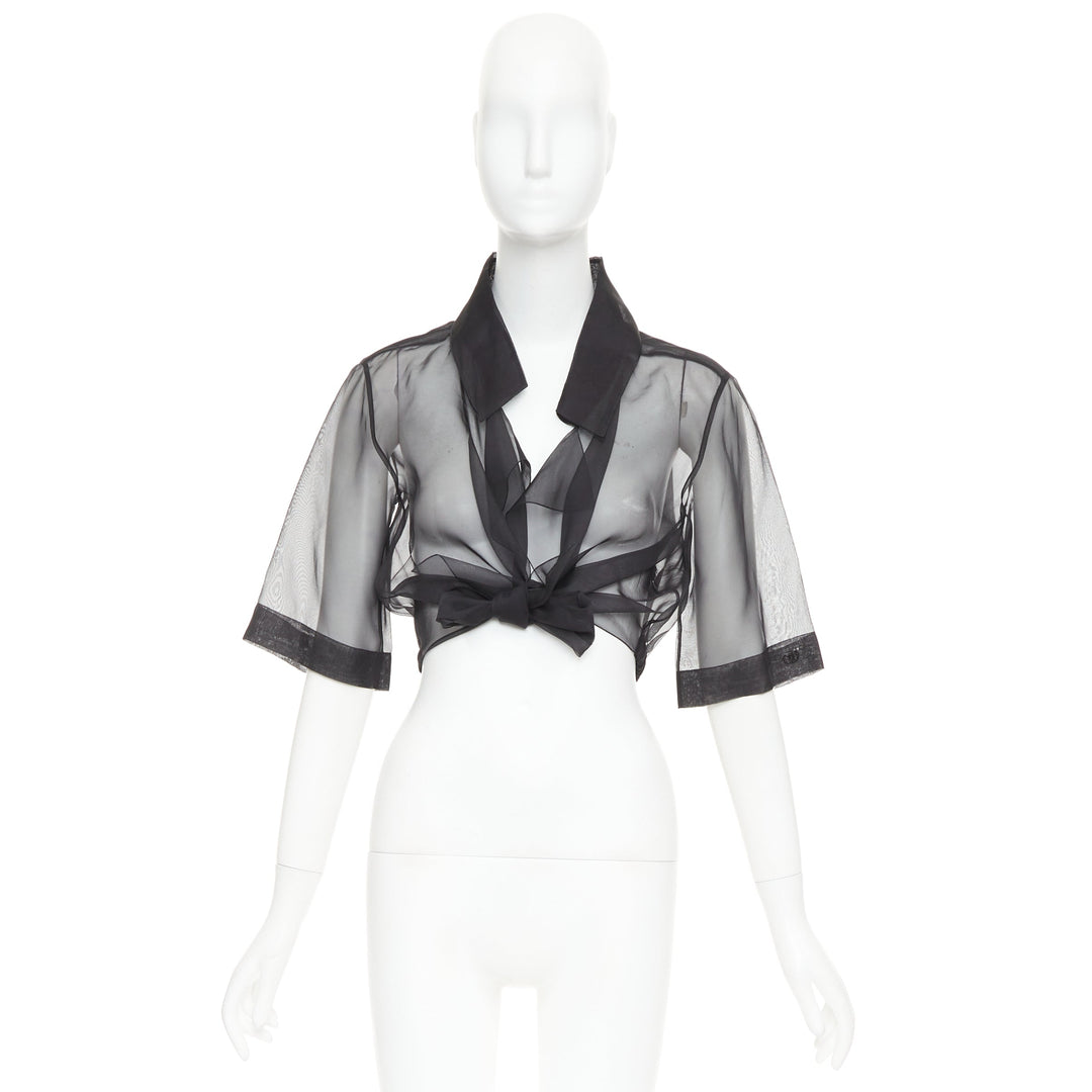 CHANEL 2006 Runway black sheer 100% silk organza bolero cropped jacket FR36 S