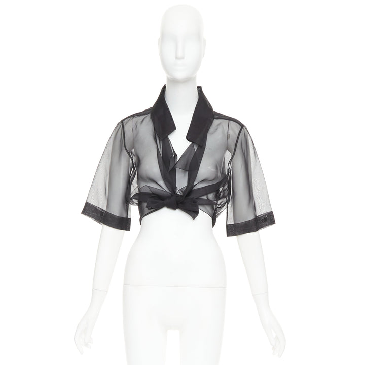 CHANEL 2006 Runway black sheer 100% silk organza bolero cropped jacket FR36 S