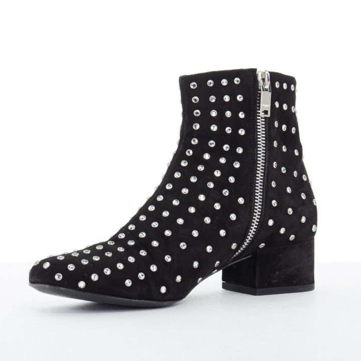 SAINT LAURENT black suede strass crystal embellished ankle boot shoe EU35 US5