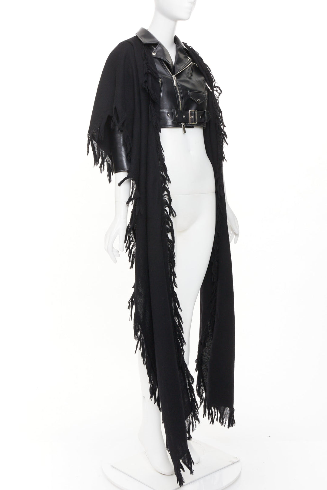 NOIR KEI NINOMIYA 2018 Runway Scarf faux leather crop avant garde biker jacket S