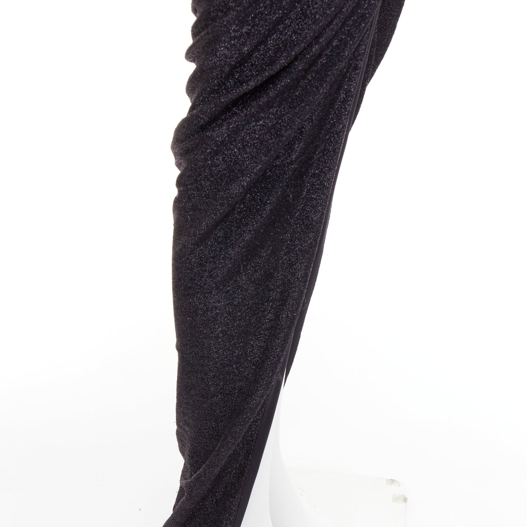 ALEXANDRE VAUTHIER black metallic lurex Power shoulder padded draped slit gown
