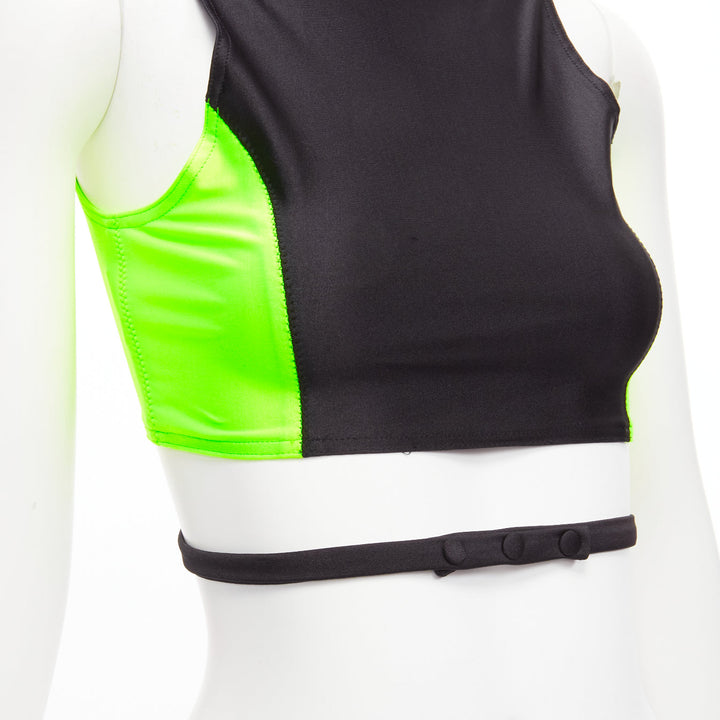 AMBUSH neon green black panelled logo back waist tie cropped sports top Size 1 S