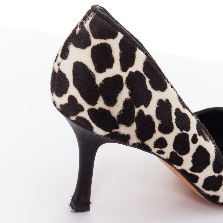 MANOLO BLAHNIK Vintage cow spot ponyhair crystal buckle pumps EU37