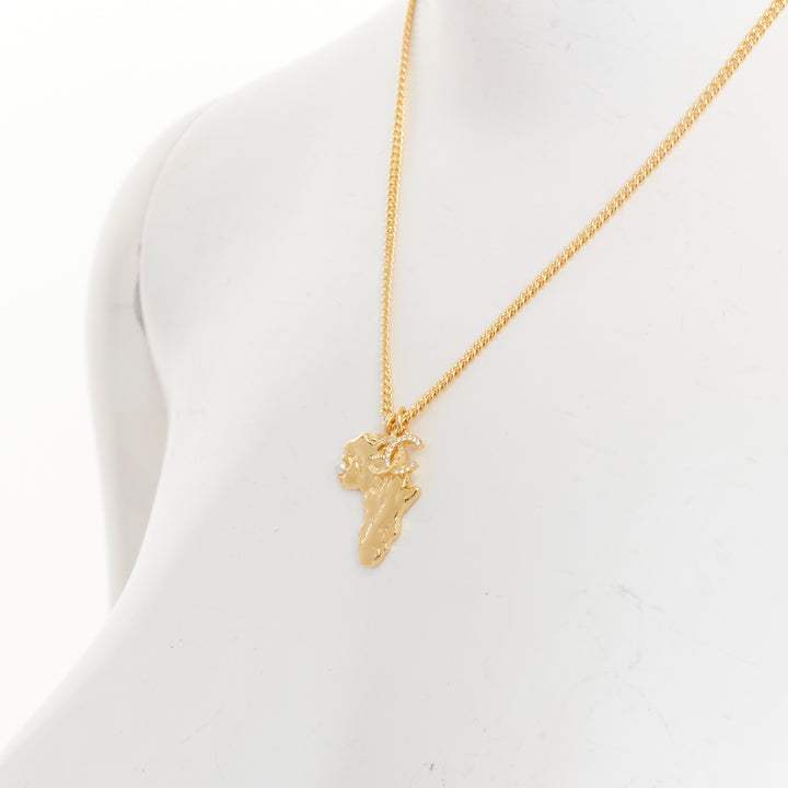 CHANEL G23A 2023 VIC Limited Gift gold CC logo Africa Map pearl strass necklace