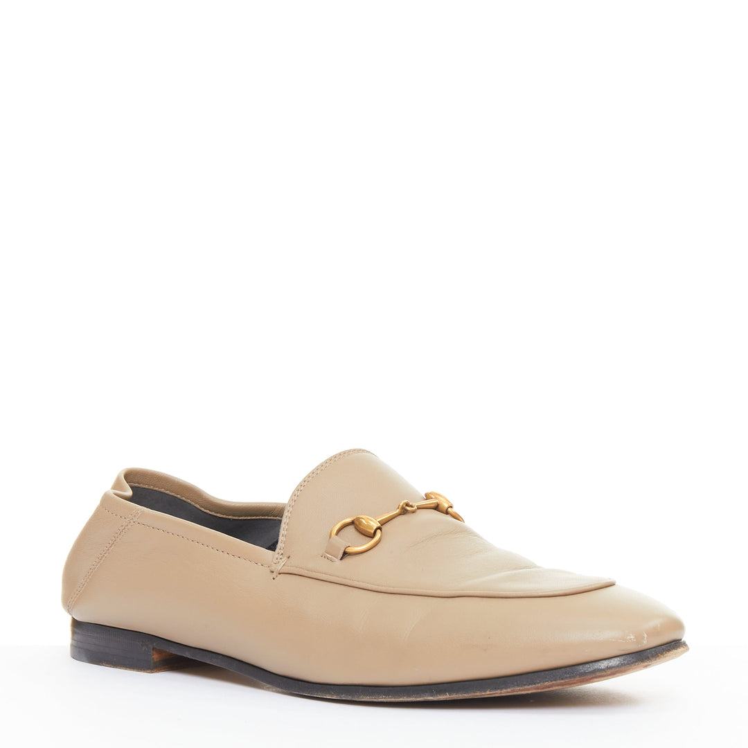 GUCCI Brixton Convertible rose beige lambskin gold Horsebit loafers EU41
