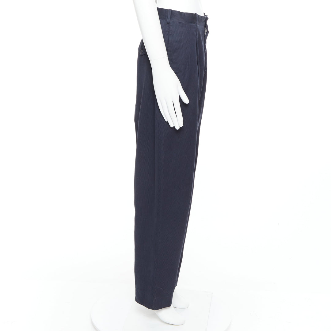 YOHJI YAMAMOTO black cotton pinstripe pleated front wide tapered pants S