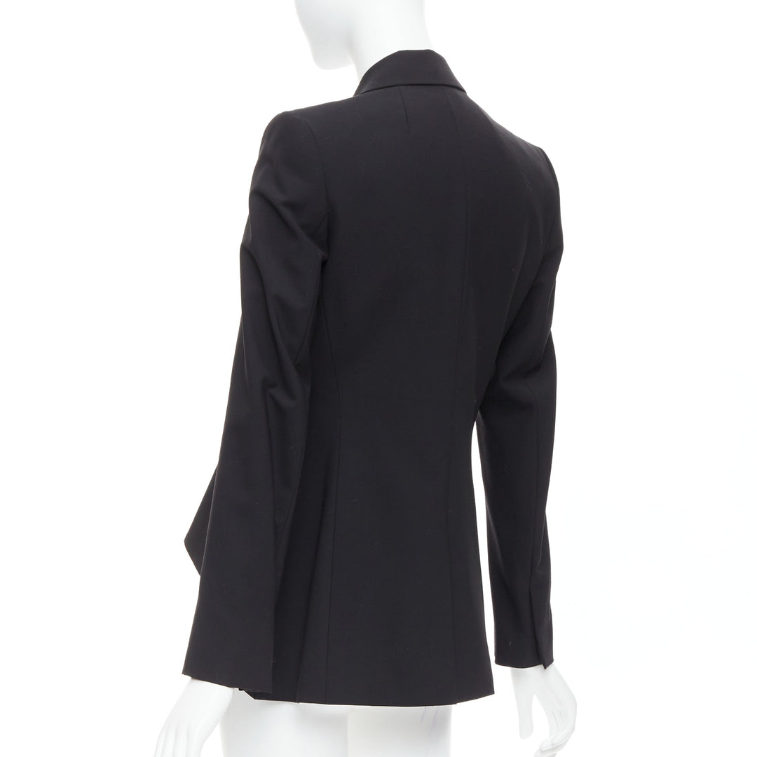 THEORY black virgin wool blend cascade drape pleated side blazer US2 S