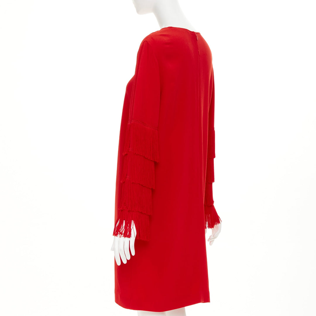 STELLA MCCARTNEY 2017 Ren Ren Tiered Fringe Sleeve Cady shift dress IT38 XS