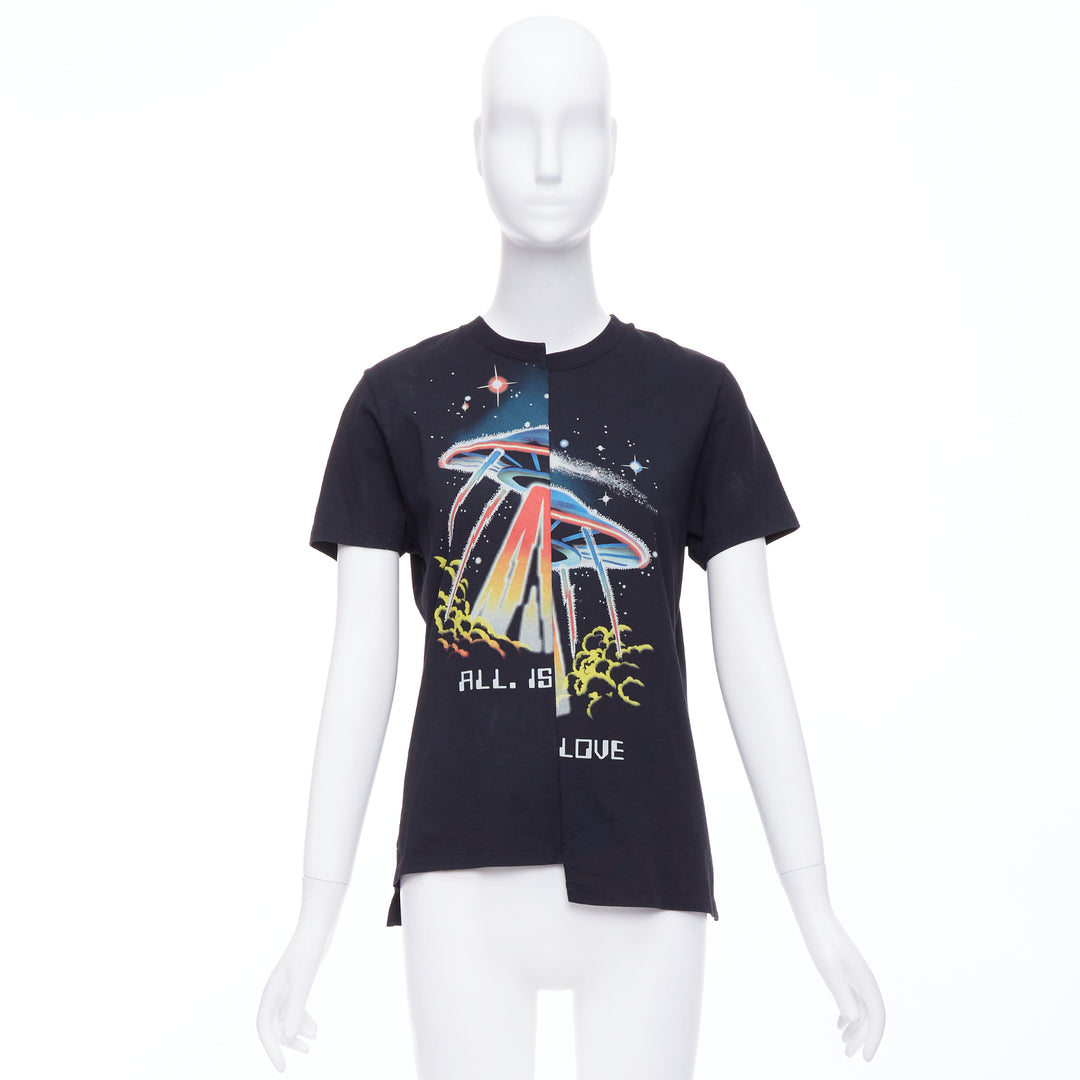 STELLA MCCARTNEY All Is Love UFO black bias cut cotton tshirt IT38 XS