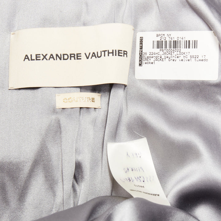ALEXANDRE VAUTHIER COUTURE SS2022 Runway grey velvet wasp waist Power tux jacket