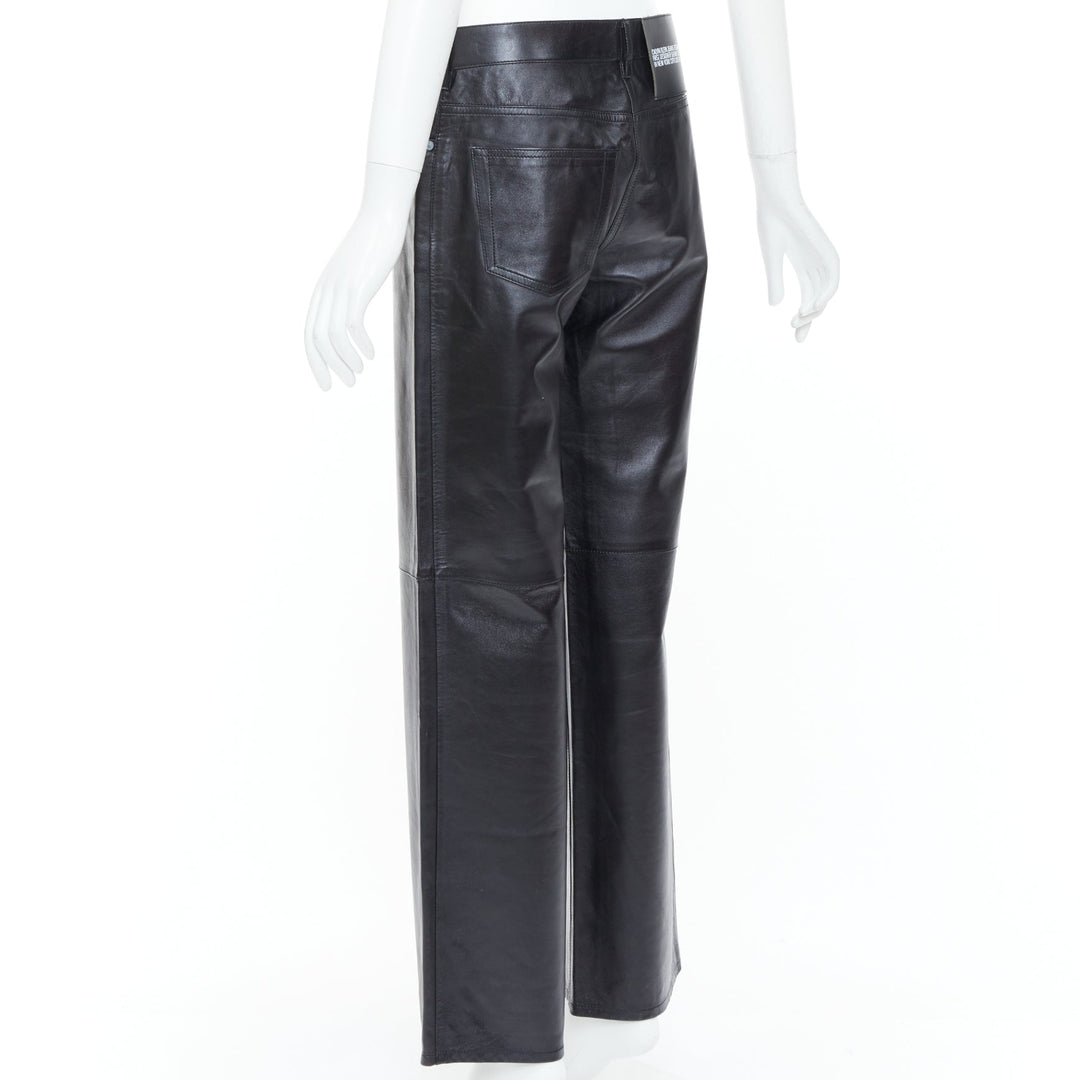 CALVIN KLEIN 205W39NYC black lambskin leather straight leg utility pants IT40 S