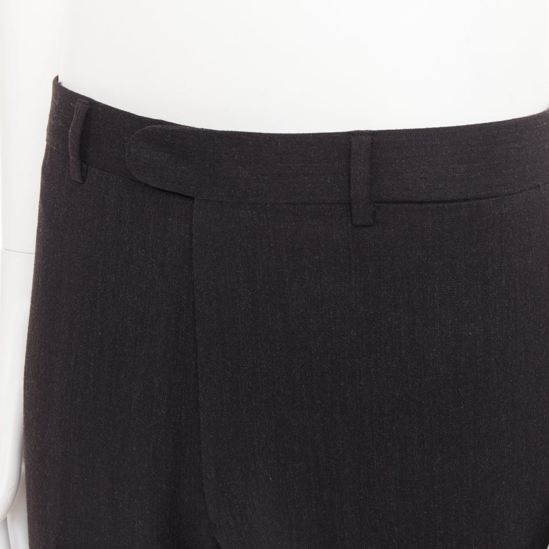 HERMES black wooly high waisted straight leg 2 back pockets trousers FR50 XL