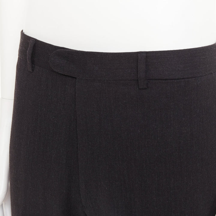 HERMES black wooly high waisted straight leg 2 back pockets trousers FR50 XL