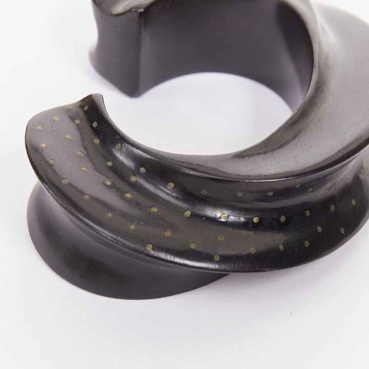rare PATRICIA VON MUSULIN  Vintage 1990s Modernism ebony wood gold dot bangle