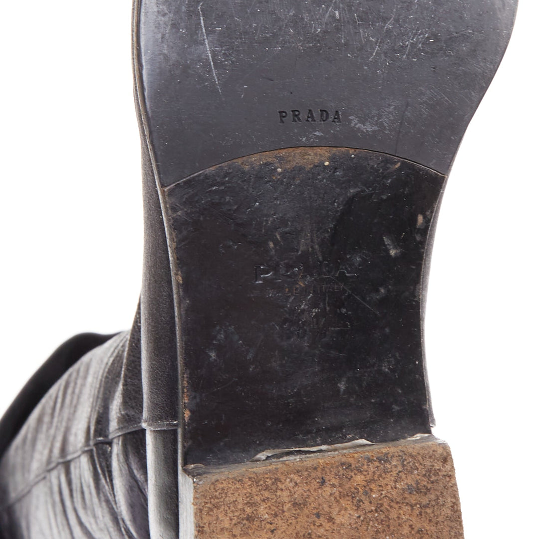 PRADA Vintage black soft nappa leather over the knee exposed back zip boots EU38