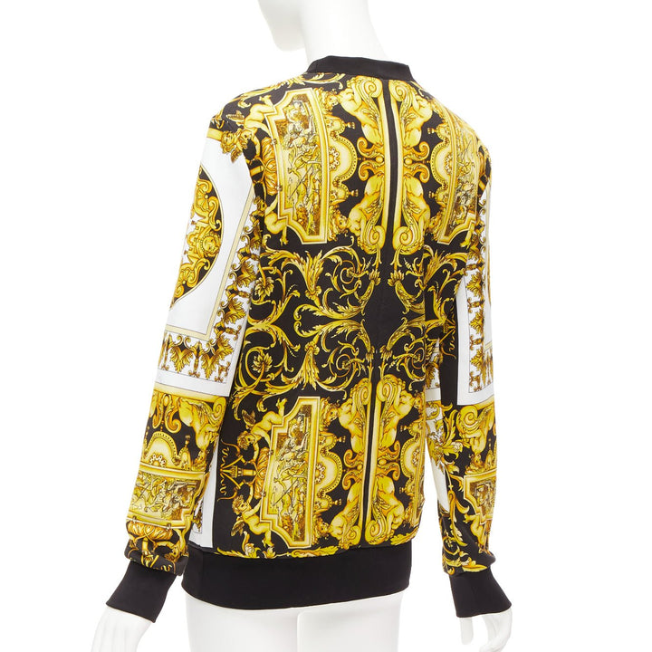 VERSACE Barocco Tribute black gold print cotton oversized crew sweater IT38 XS