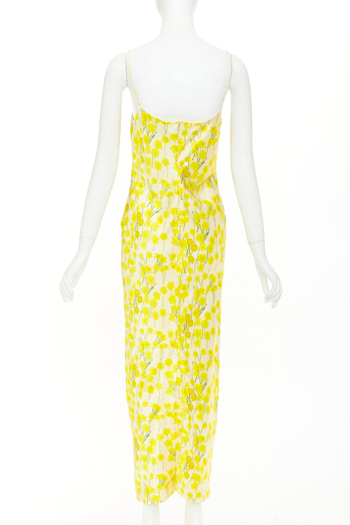 BERNADETTE 2023 Ripley yellow buttercups hand painted floral silk dress IT40 S