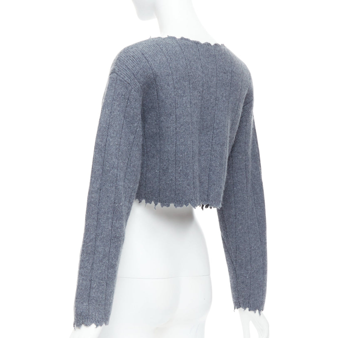 ALEXANDER WANG T 100% merino wool grey distressed edge cropped sweater XS