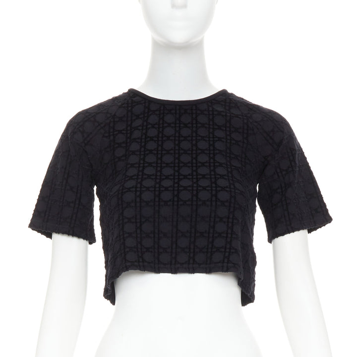 CHRISTIAN DIOR KIDS Diorissimo black cannage velvet cotton crop top 10Yrs XS