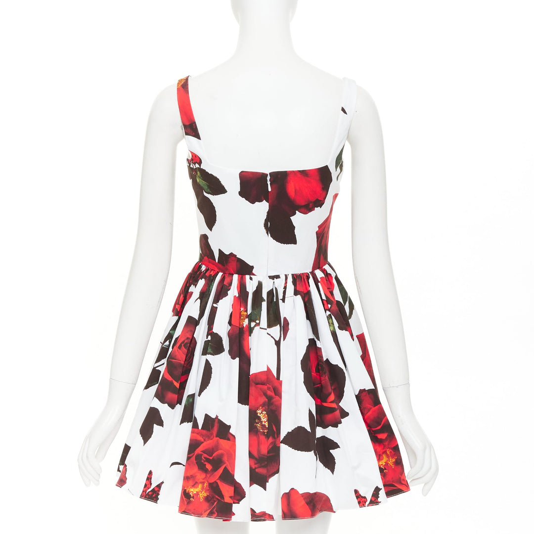 ALEXANDER MCQUEEN 2024 Tudor Rose print cotton poplin skater mini dress IT38 XS