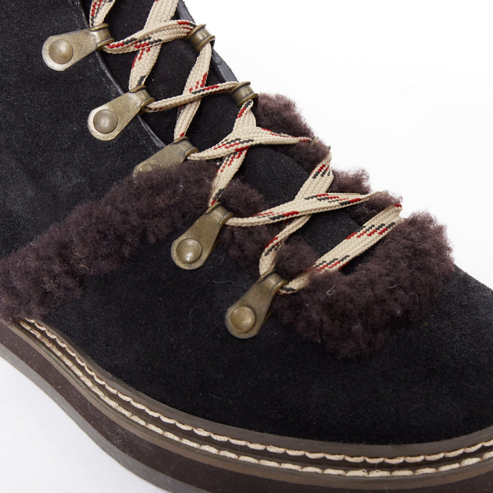 SEE BY CHLOE Eileen brown shearling black suede mountain hiking boots EU37