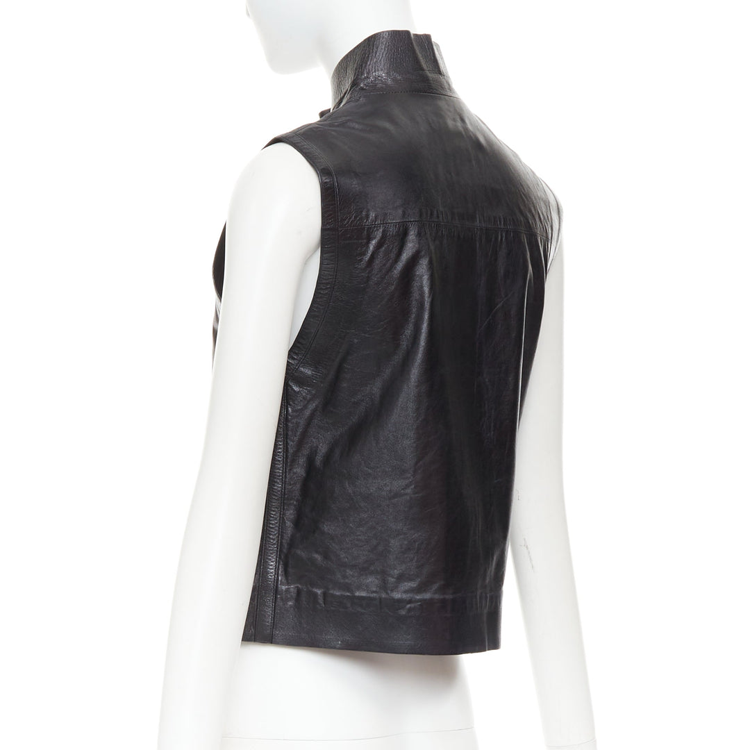 LOUIS VUITTON black leather logo zipper back yoke vest jacket