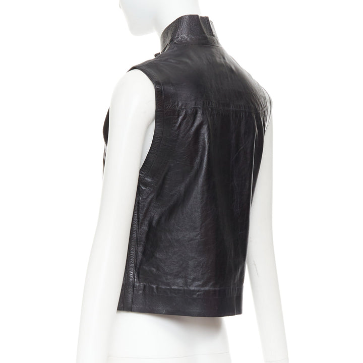 LOUIS VUITTON black leather logo zipper back yoke vest jacket