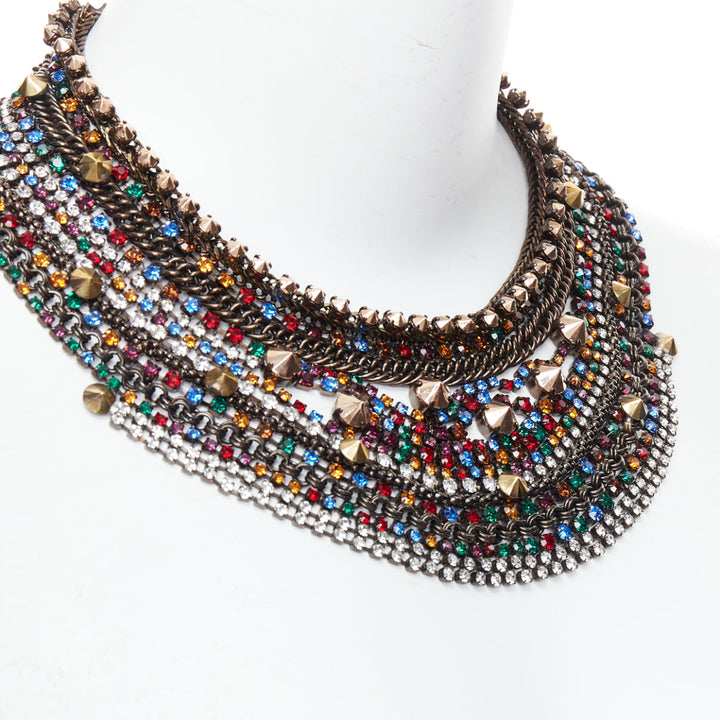 IOSSELLIANI gold multicolor rhinestone crystal encrusted collar necklace