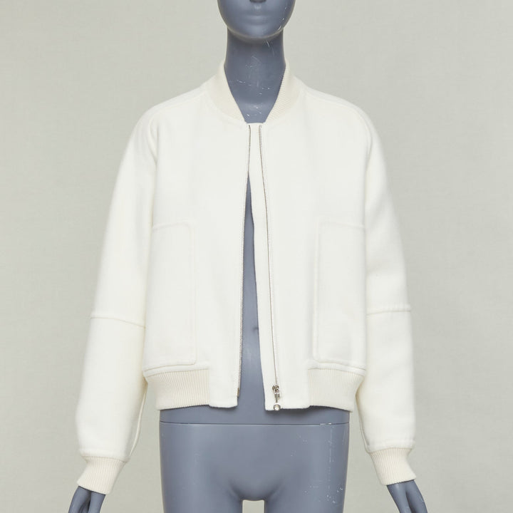 HERMES double faced 100% cashmere leather applique back bomber jacket FR38 M