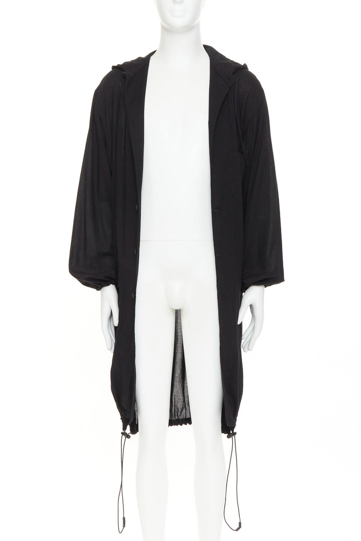 Y-3 YOHJI YAMAMOTO black hooded drawstring hem button down shirt jacket M