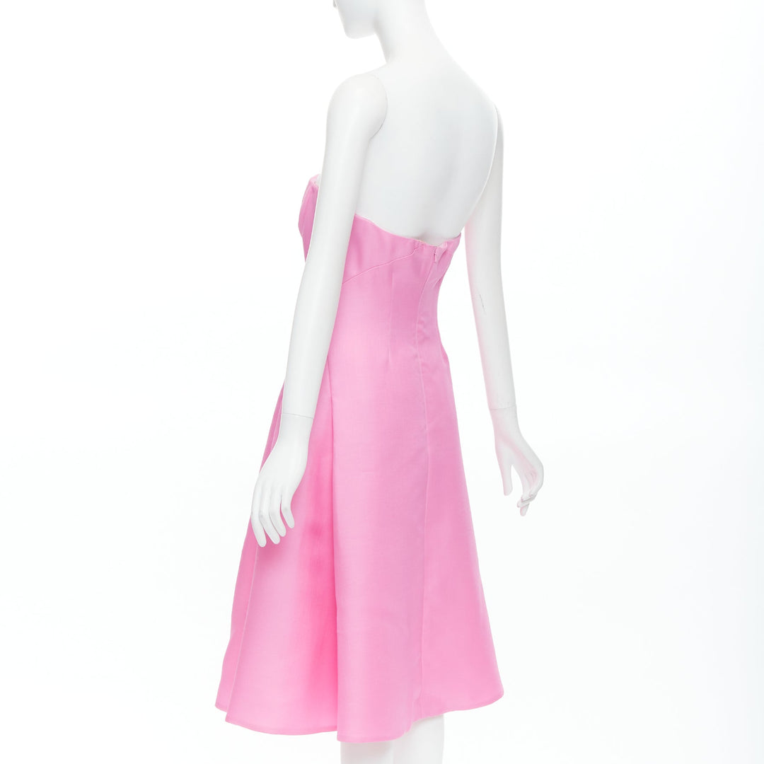 J MENDEL hot pink silk wool darted strapless fit flare knee dress US4 S