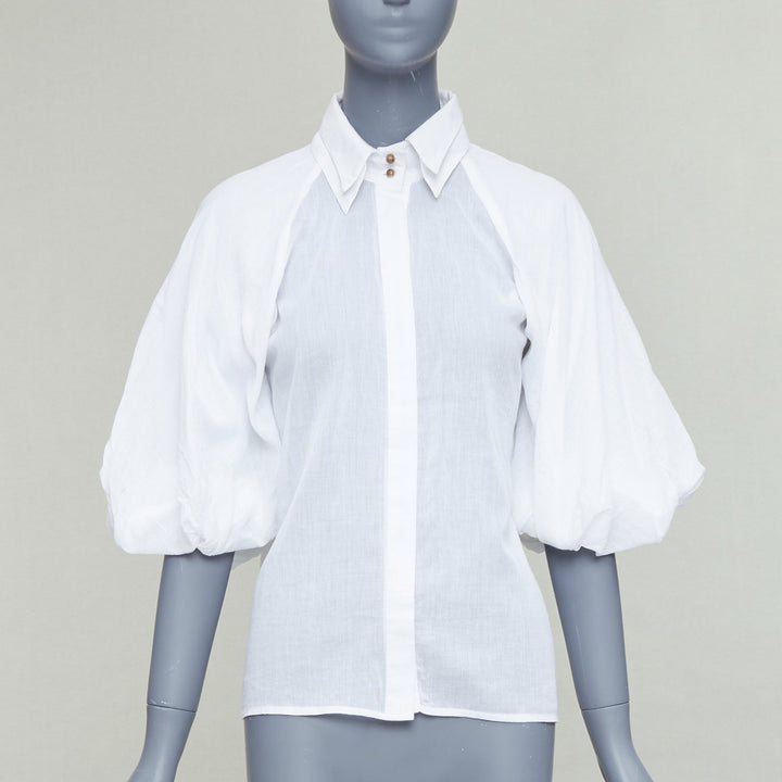 AJE white cotton Victorian puff sleeve double collar shirt UK6 XS