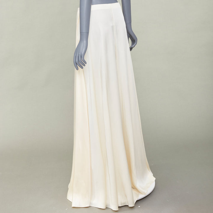 ROSETTA GETTY cream fluid satin woven palazzo utility wide leg pants US8 L