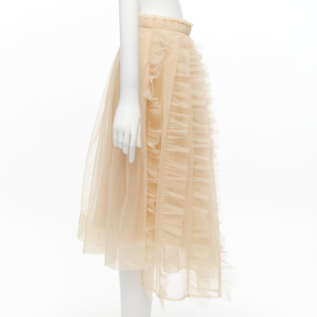 SIMONE ROCHA H&M nude ruffle pleats layered tulle midi skirt FR36 S