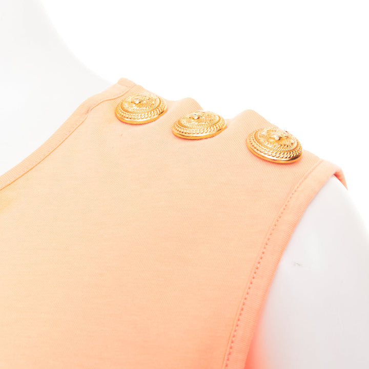 BALMAIN peach pink gold foil logo buttons shoulder sleeveless tshirt FR36 S