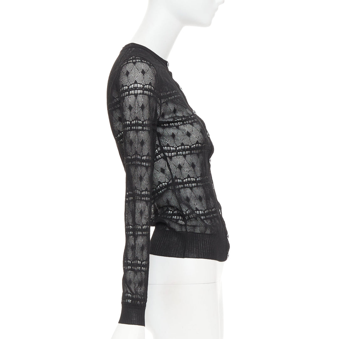 BOTTEGA VENETA black crochet knit button up sheer cardigan IT36 XXS