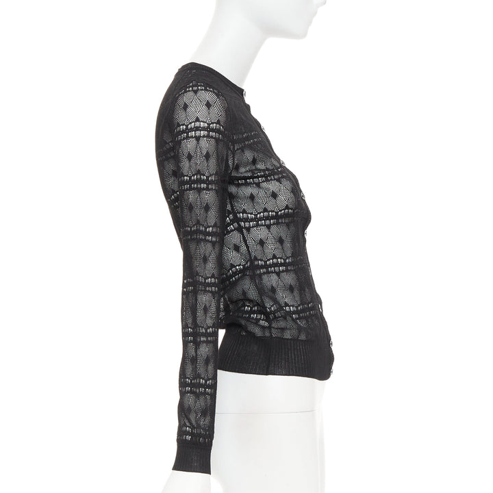 BOTTEGA VENETA black crochet knit button up sheer cardigan IT36 XXS