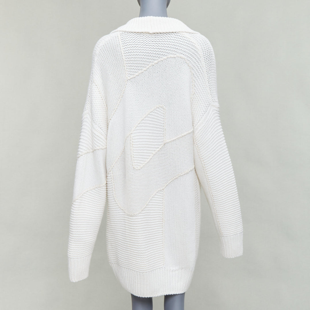 HERMES 100% cashmere off white leather logo buttons oversized cardigan FR34 XS