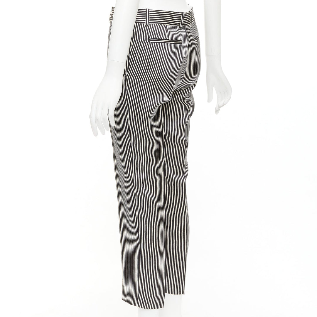 CELINE Phoebe Philo cream black silk new pure wool striped trousers FR36 S