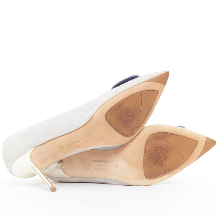 RUPERT SANDERSON New Nada grey suede purple Arty buckle pumps EU38