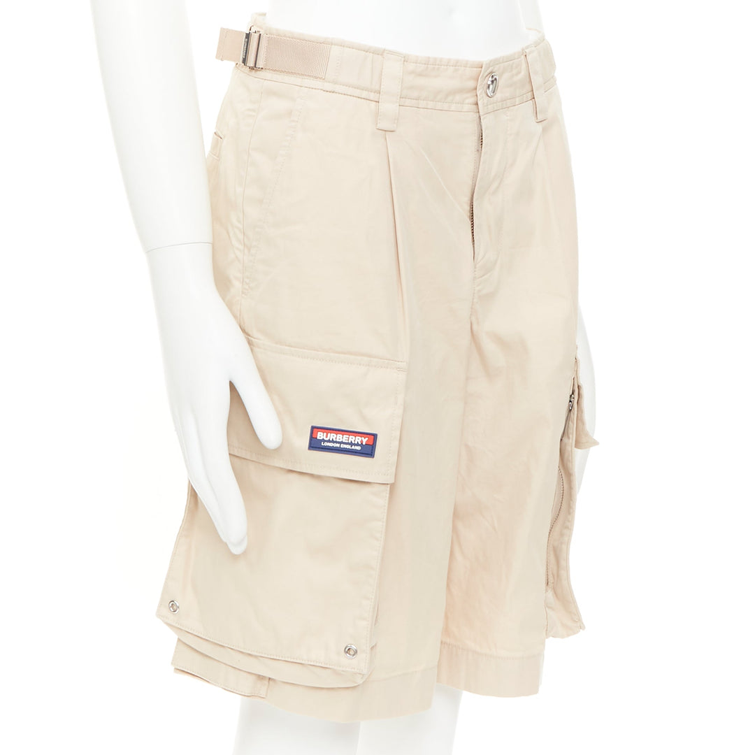 BURBERRY soft fawn beige technical cotton Billy multi pocket cargo shorts T44 XS